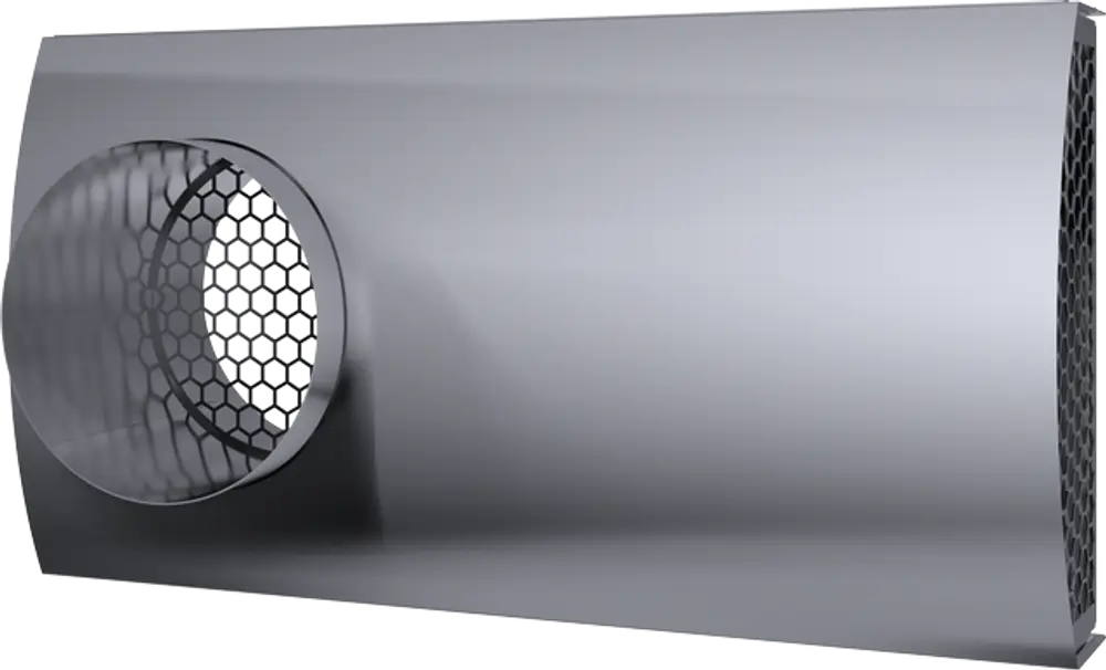 Edelstahlgitter mit runder Öffnung für Luftzirkulation, geeignet für zentrale Wohnraumlüftungssysteme. Produkt von Wolf zur effizienten Luftführung.